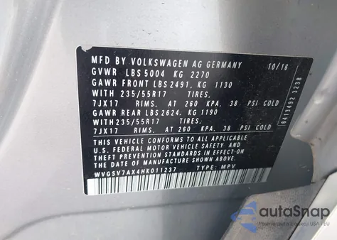 2017 Volkswagen Tiguan 2.0T Wolfsburg Edition z USA, uszkodzony, nr VIN WVGSV7AX4HK011237